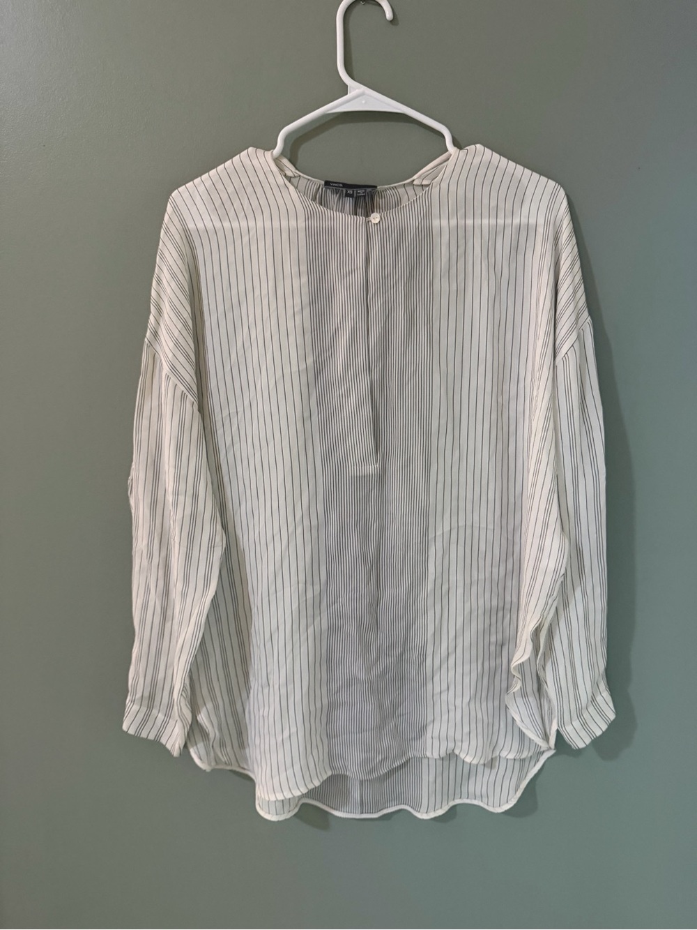 Vince black and white stripe silk tunic blouse XS